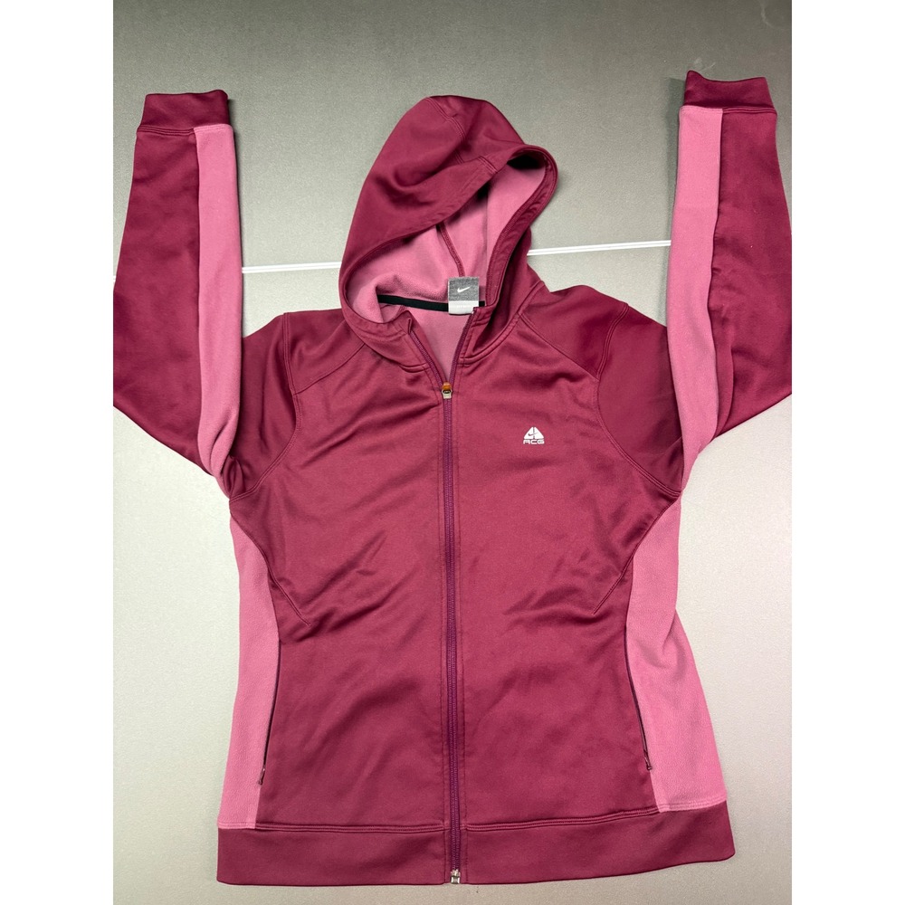 Nike ACG Womens Full Zip Hoodie Burgundy Pink Fleece Jacket Medium